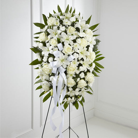 Arreglo Floral Fúnebre Exquisito - Cinta Blanca