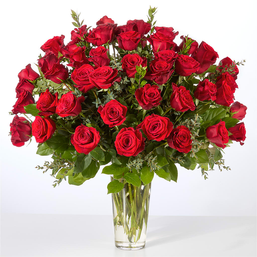 Forever Yours Fifty Stem Red Rose Bouquet – GARDEN GRACE FLORIST AND GIFTS, Warrenville SC